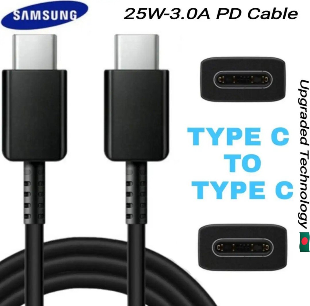 Samsung 3A Type C to C Cable 25W 45W PD 3.2 to USB Cable Galaxy Z Fold 2/3 5G Tab S7 Charger Cable Black