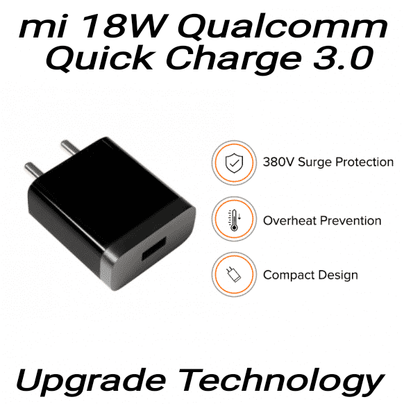 Mi 18W Qualcomm Quick harger 3.0 Fast Charger Micro USB Fast Data Sync Charging Cable 3.0 Amp Black