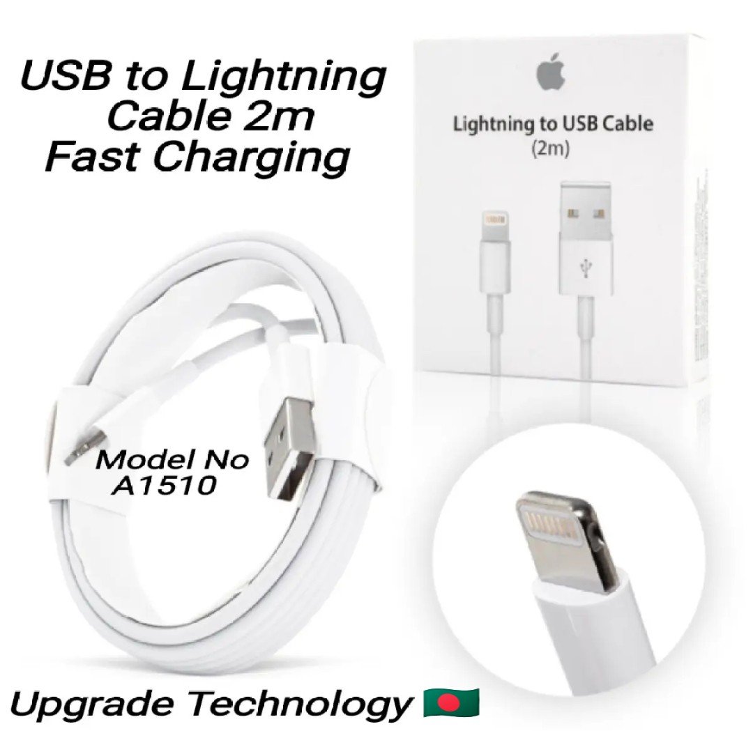 Apple Lightning to USB Charging Cable 2M For iPhone, iPad and iPod. Supports iPhone Xs/XS Max/XR/X/8/8 Plus/7/7 Plus/6s/6s Plus/6 Plus/6/SE/5s/5c/5, iPad Air/Air 2, iPad/iPod and the latest iOS system