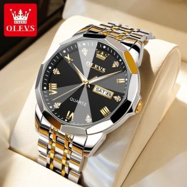 OLEVS 9931G New Exclusive Design Quartz Watch for Men - Silver Black