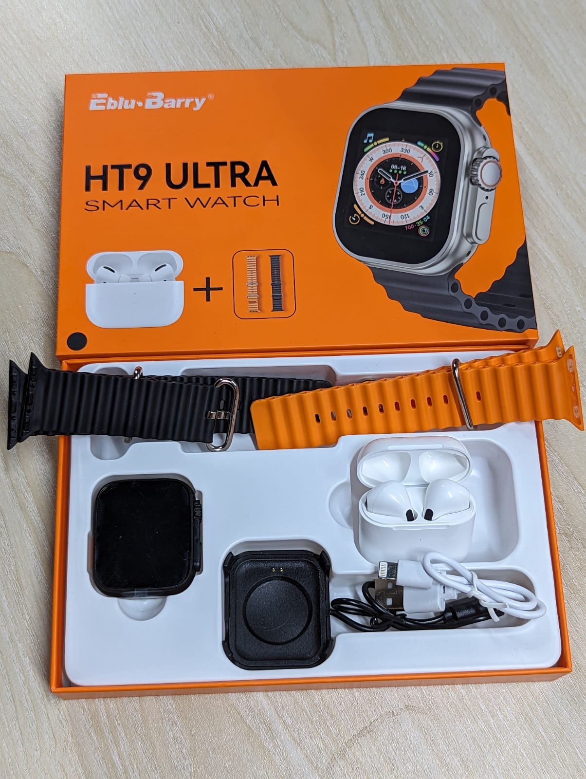 HT9 Ultra Smart Watch with TWS Combo With Double Strap- Black Color