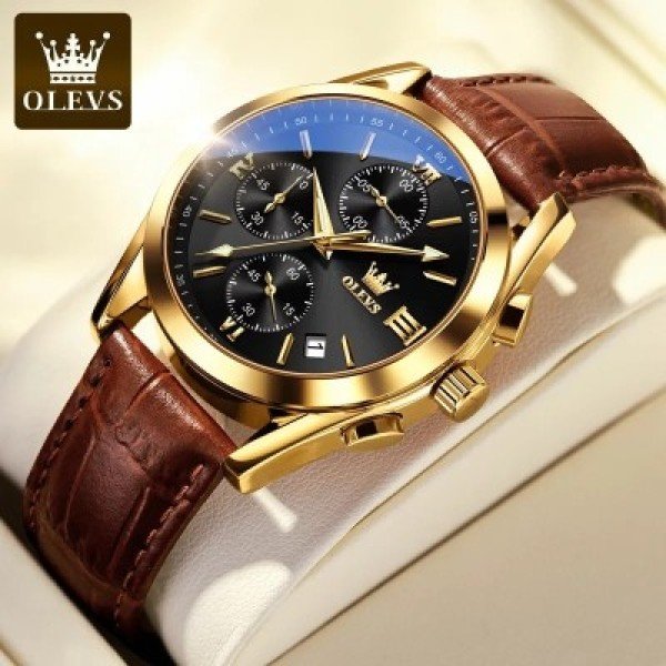 OLEVS Fashionable Glass Quartz Analog Men's Watch - black