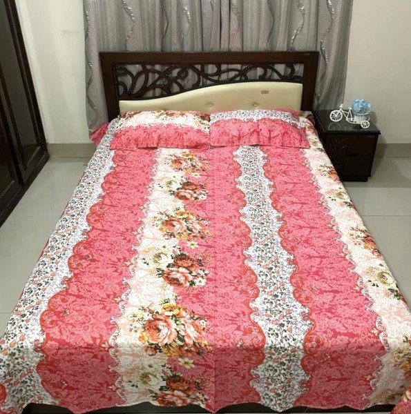 Cotton Design Bedsheet 8 x 8 foot - 3pcs Set