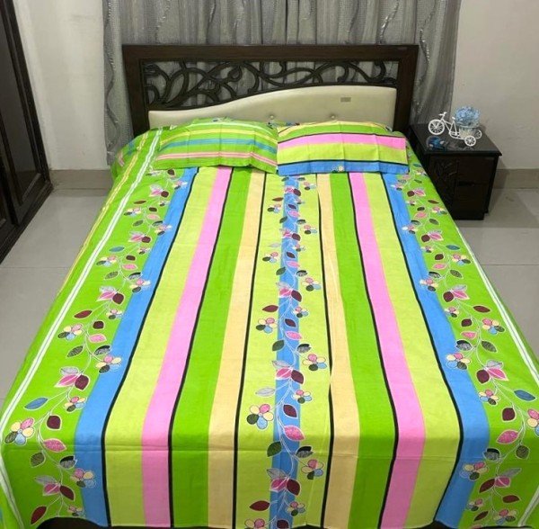 Cotton Design Bedsheet 8 x 8 foot - 3pcs Set