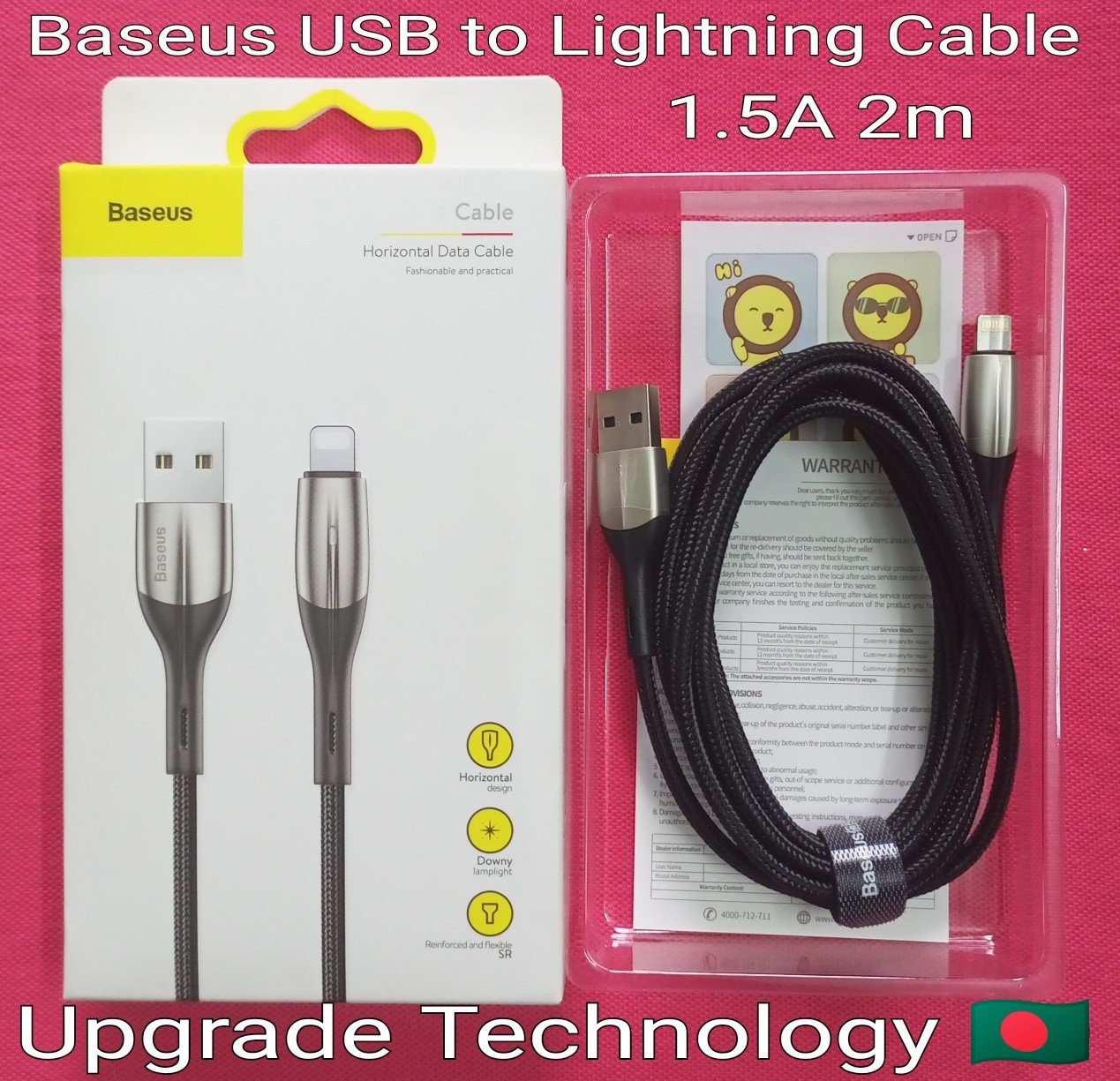 Baseus High Density Braided USB to Lightning1.5A Data Cable 2M for iPhone -Black (With An Indicator Lamp)