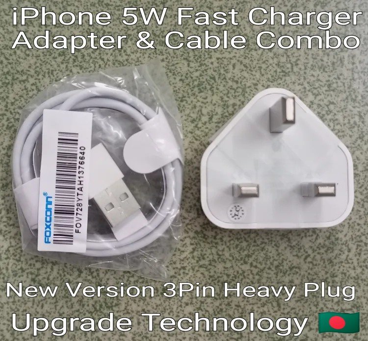 Product Details of Apple iPhone 5W 3Pin Charger Flat Premium Quality New Version New Technology (Adapter + USB to Lightning Cable Combo Pack)