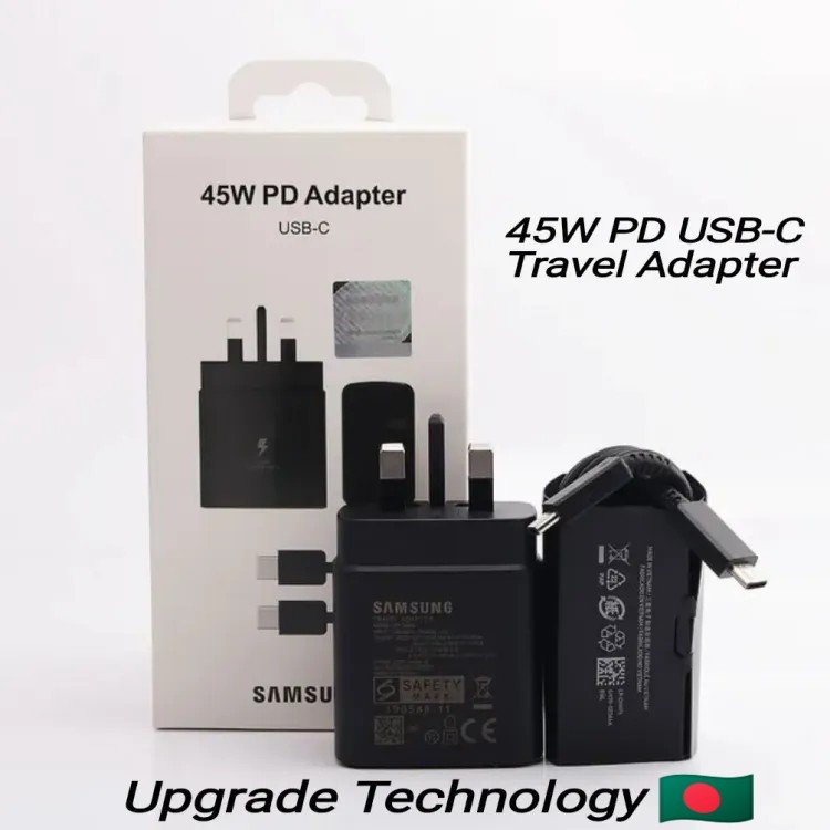 Samsung 45W 3Pin PD Superfast Charger with Type-C to Type-C Data & Fast Charging Cable