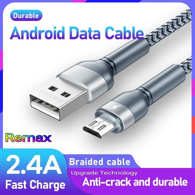 REMAX RC-124m 1m 2.4A USB to Micro USB Aluminum Alloy Braid Fast Charging Data Cable(Black)