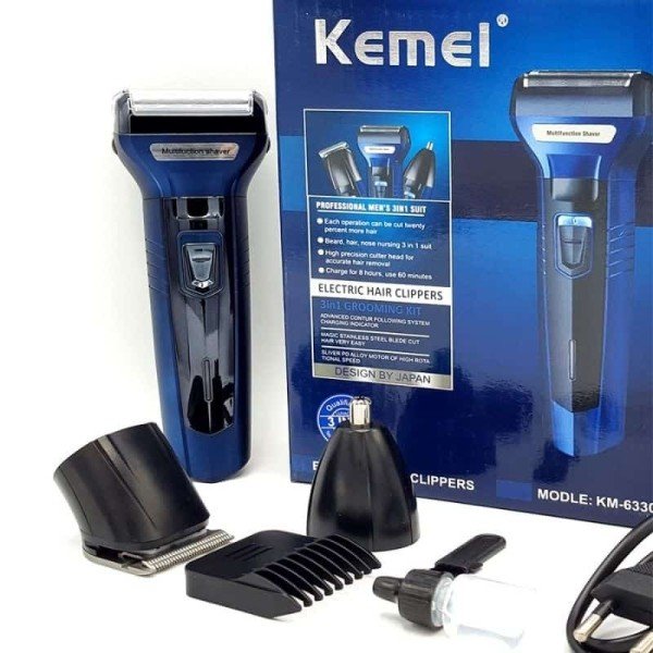 Kemei KM-6330 3-in-1 Hair Shaving Machine Grooming Kit - Navy