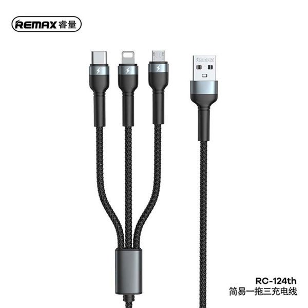 Remax RC-124th 3-in-1 Braided Data Cable-Black