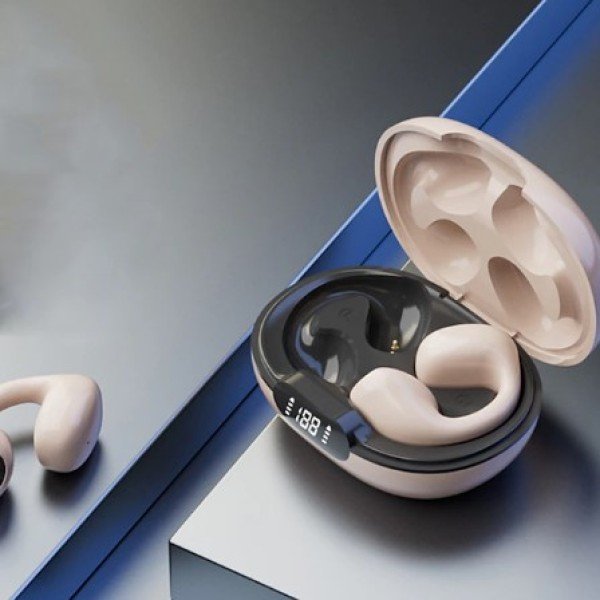 Painless Wear Ear-clip Earphones, Air Conduction, HiFi Stereo, Clip On Wireless Earphone, Touch Control Model LY22 -  Skin/Khaki Color