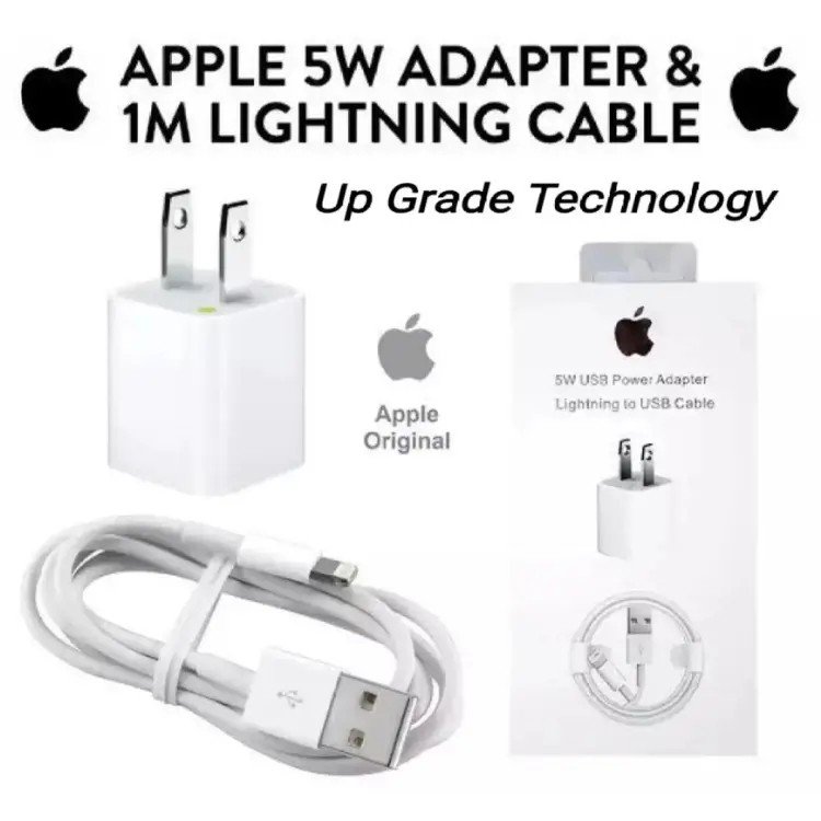 Product Details of Apple iPhone 5W 2Pin Charger Flat Premium Quality New Version New Technology (Adapter + USB to Lightning Cable Combo Pack)