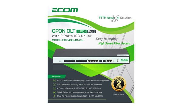 ECOM 4 Port Gpon Olt With 2 Port Uplink 10G Port