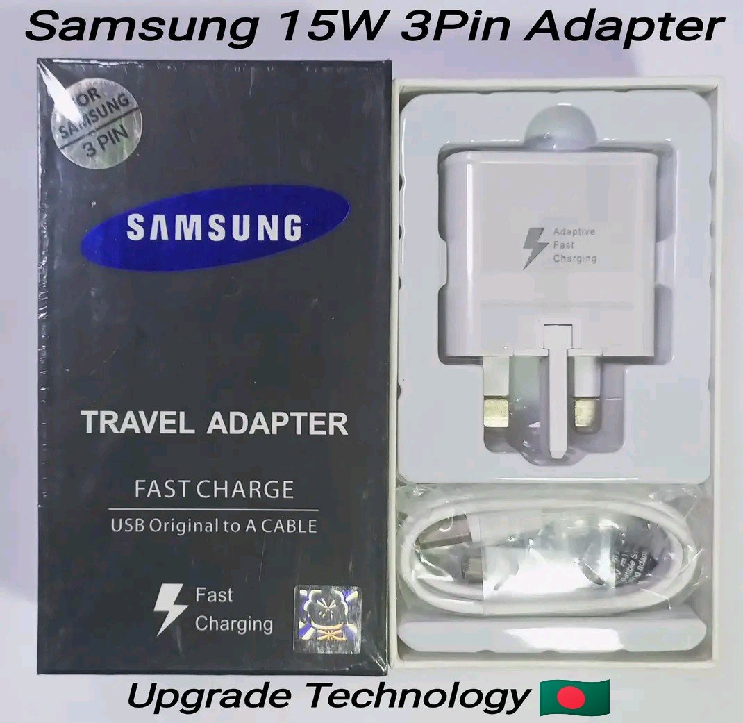 Samsung Galaxy 15W 3Pin Fast Charger with Type-B Data & Fast Charging Cable