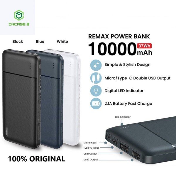 Remax RPP-96 Lango Series Dual USB Ports 10000mAh 2.4 Power Bank - Black Color