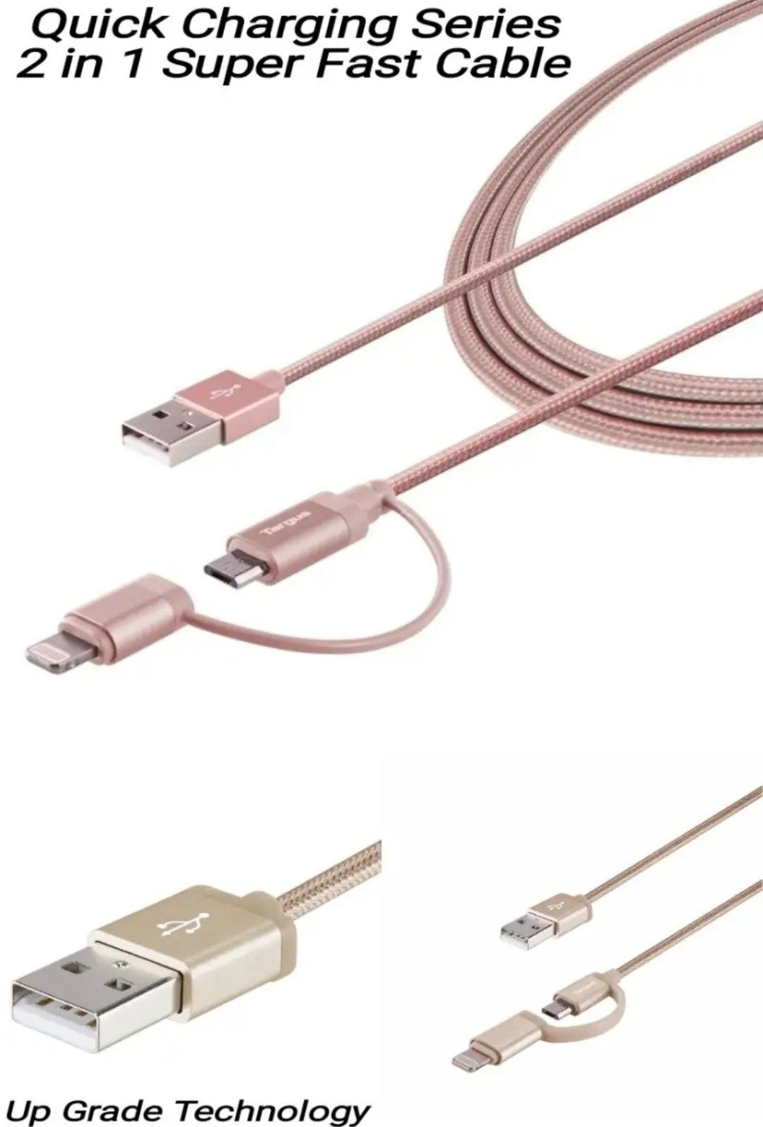 2 in 1 Data cable USB to Micro and Lightning Fabric Braided Data Cable 2.4A