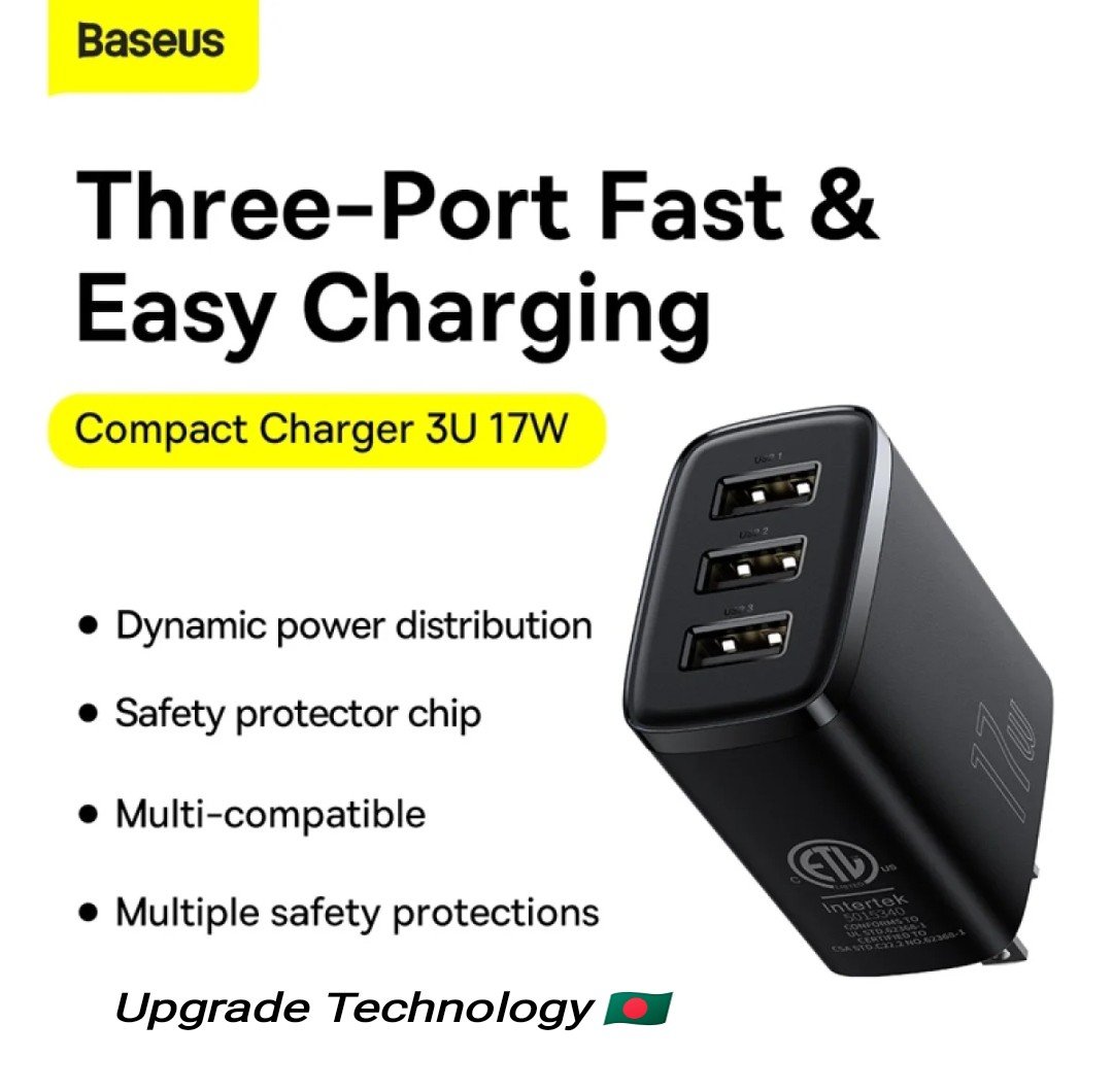 Baseus 17W Fast Charger 3USB Output Portable Wall Mobile Phone Charger Adapter