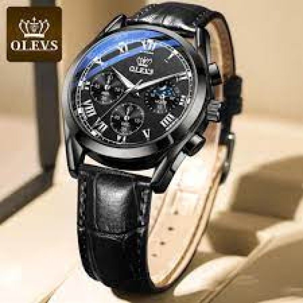 OLEVS Fashionable Glass Quartz Analog Men's Watch - black