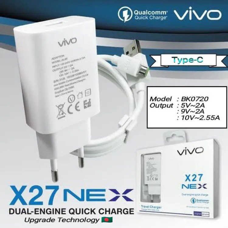 Vivo Y50 Charger VIVO NEX X27 Fast Charger with Type-C Cable