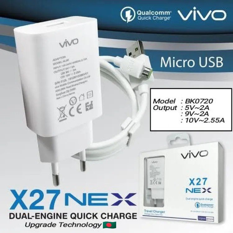 Vivo Y50 Charger VIVO NEX X27 Fast Charger with Type-B Cable