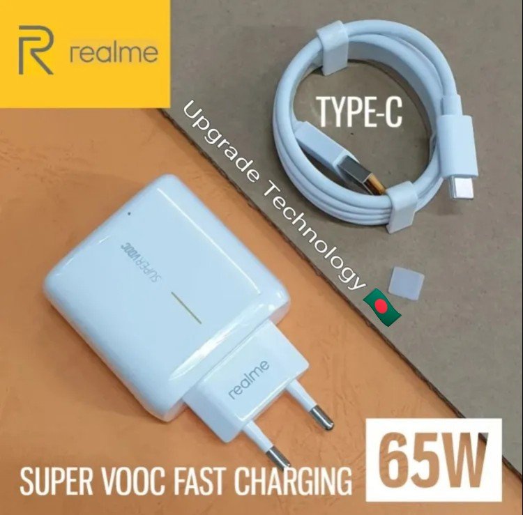 Realme 65W Super VOOC Power Adapter EU Plug with Type C Fast Charging and Fast Data Transfer Cable