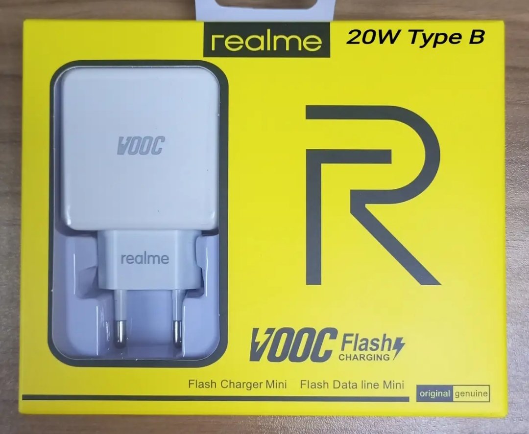 Realme 20W VOOC Flash Fast Charger with Type-B Data and Charging Cable