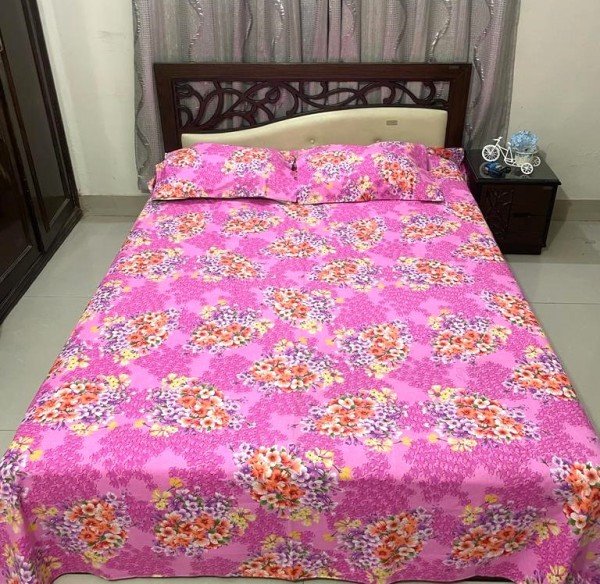 Double King Size Cotton Bed Sheet with Matching 2 Pillow Covers Multicolor