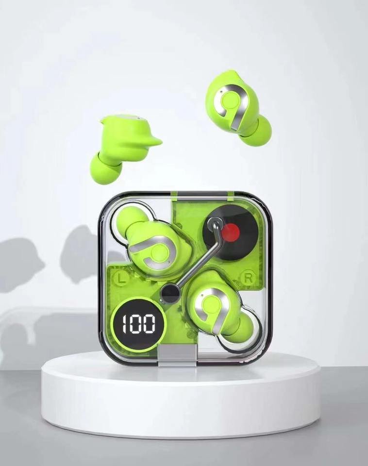 P61 Pro Transparent TWS Earbuds – Green Color