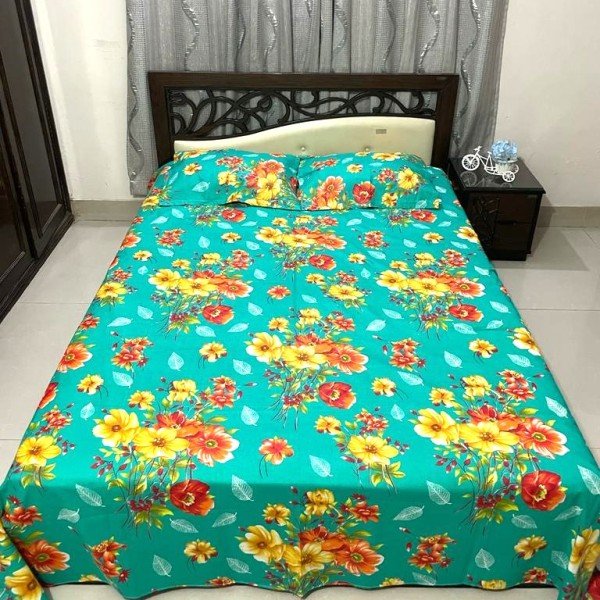 Double King Size Cotton Bed Sheet with Matching 2 Pillow Covers Multicolor