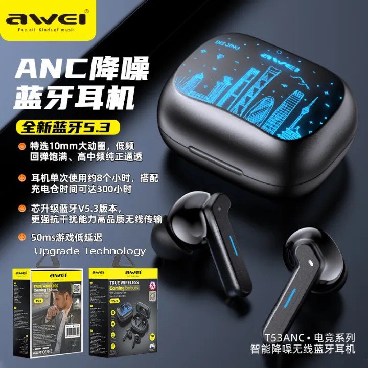 Awei T53 Bluetooth V5.3 ANC/ENC True Wireless Gaming Earbuds