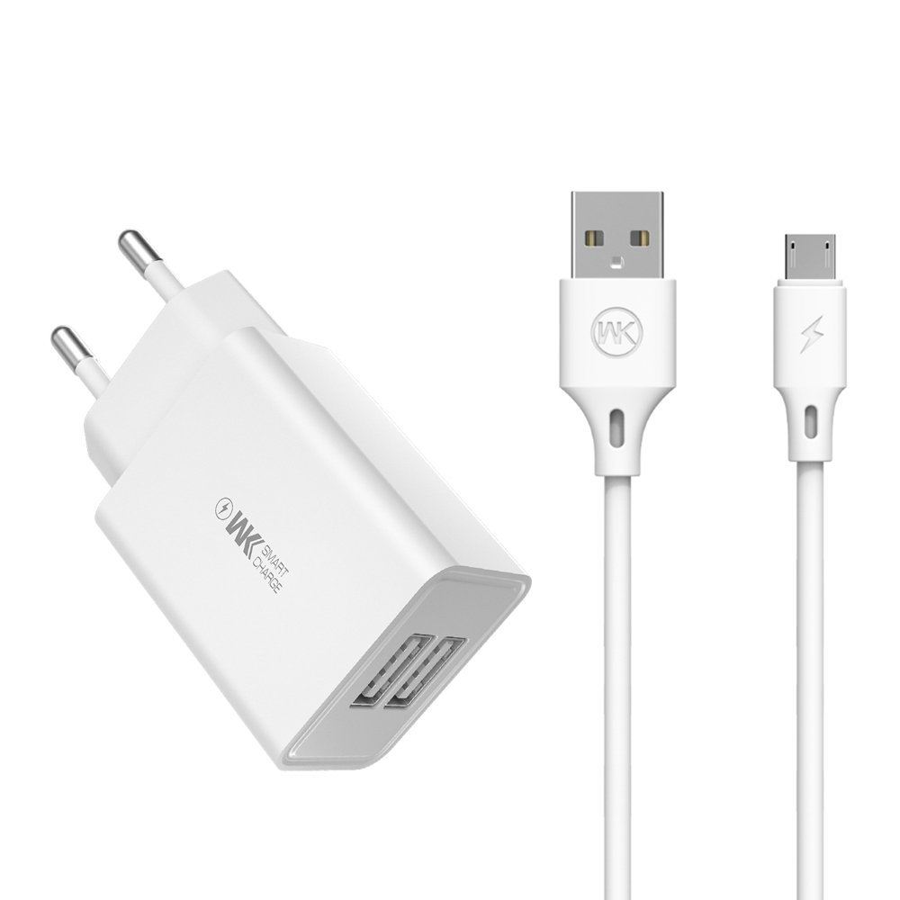 WK Design Wall Charger 2x Micro USB (WP-U56) – White Color