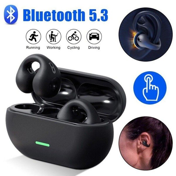 T 75 Wireless Bluetooth 5.3 Earbuds Ear Clip Bone Conduction Headphones Sport Headset - Black Color