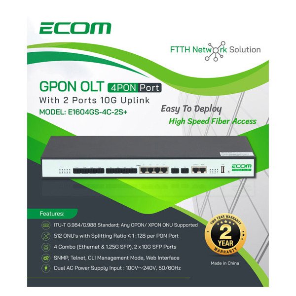 Ecom 4 Port Gpon Olt With 2 Port Uplink 10g Port Price In Bangladesh