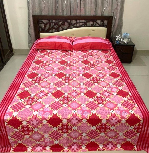 Double King Size Cotton Bed Sheet with Matching 2 Pillow Covers Multicolor